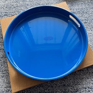 Blue round tray, made in Japan. 13.5 in diameter.